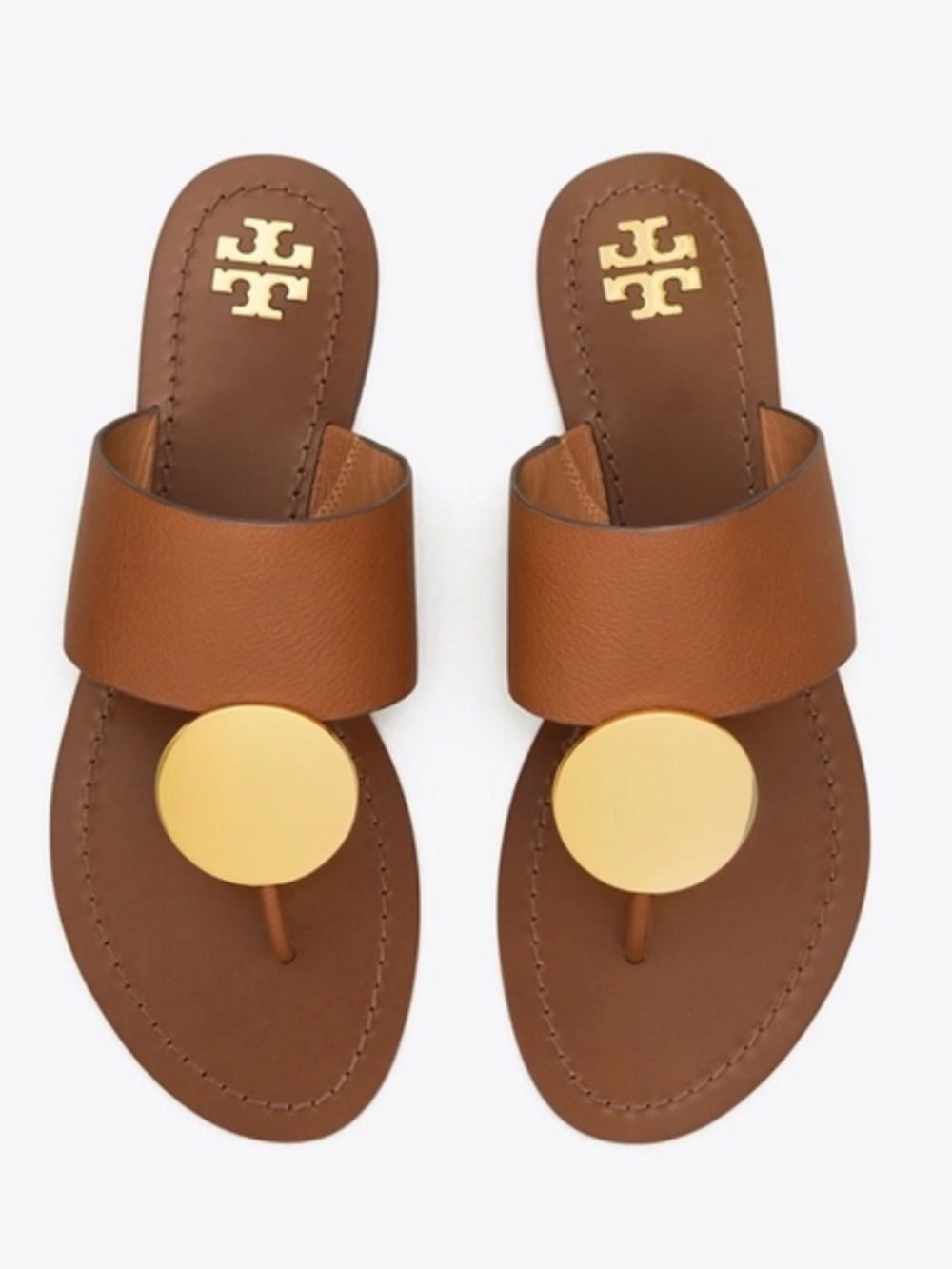 NIB Tory Burch Patos Disk Leather Sandal Mou Brown